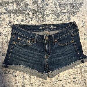 American Eagle Outfitters Blue Jean Shorts with Frayed Hem